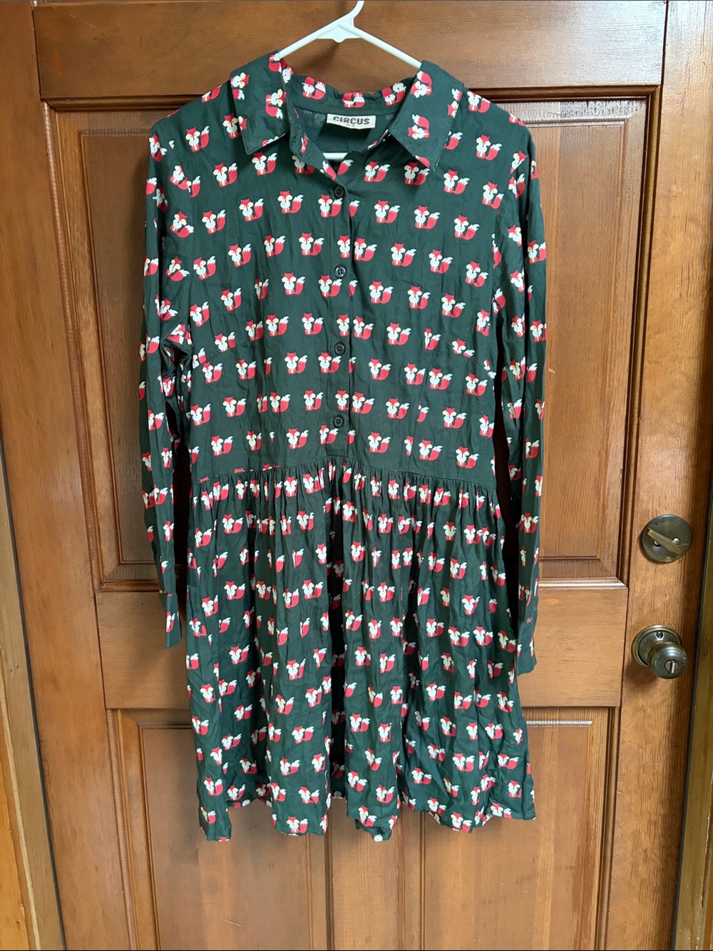 Circus Green Button-Front Fox Print Dress Size 16 UK